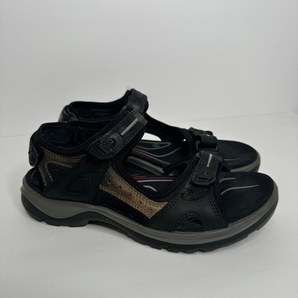 Ecco Men’s Comfort Shoes Black Yucatan Double Side Bar Sport Velcro Sandal - Picture 2 of 9